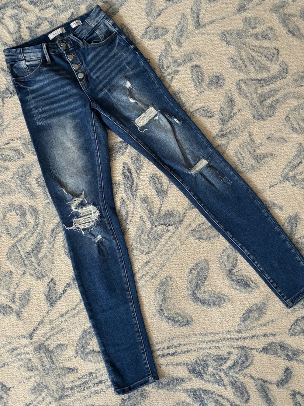 KanCan Dark Blue Distressed Skinny Jeans - Size: 25
